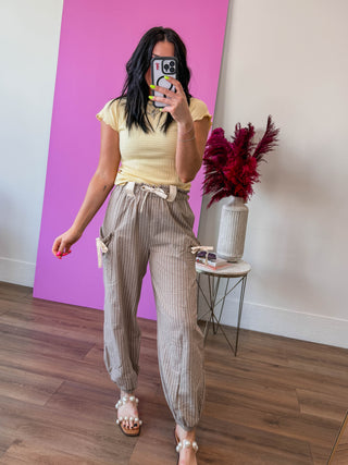 Josie Striped Pants-Taupe/White