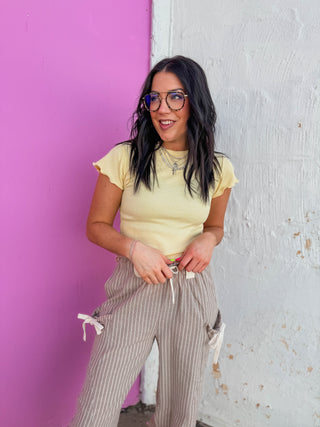 Lola Waffle Knit Tee-Lemon