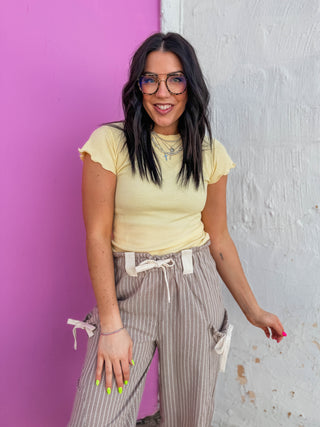 Lola Waffle Knit Tee-Lemon