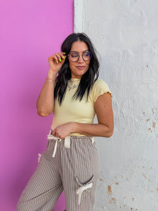 Lola Waffle Knit Tee-Lemon