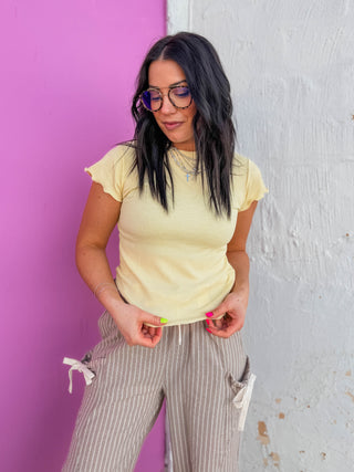 Lola Waffle Knit Tee-Lemon