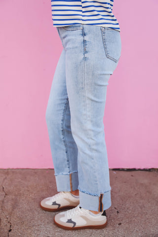 Remi High Rise Cuffed Straight Leg Denim