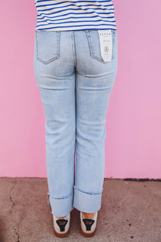 Remi High Rise Cuffed Straight Leg Denim