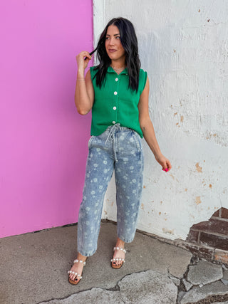Opal Floral Denim Barrel Pants
