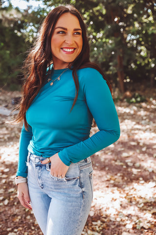 Laci Basic Long Sleeve Top-Teal