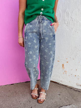Opal Floral Denim Barrel Pants