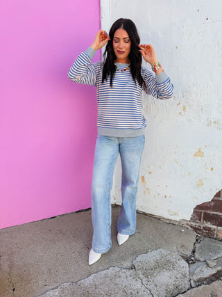 Chelsey Striped Pullover-Denim