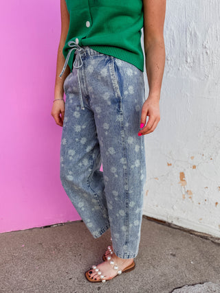 Opal Floral Denim Barrel Pants