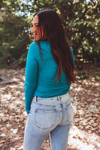 Laci Basic Long Sleeve Top-Teal