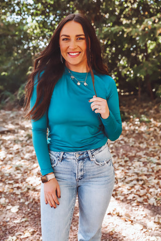 Laci Basic Long Sleeve Top-Teal