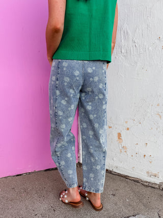 Opal Floral Denim Barrel Pants