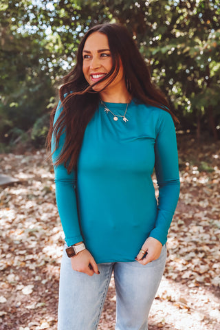 Laci Basic Long Sleeve Top-Teal