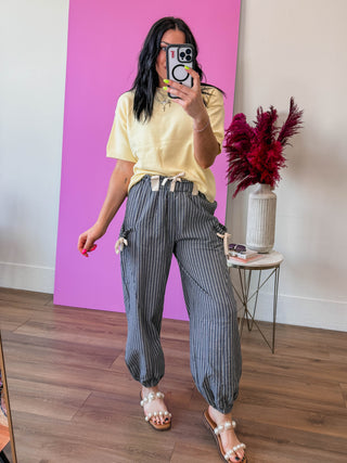Josie Striped Pants-Navy/White