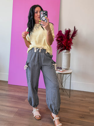 Josie Striped Pants-Navy/White