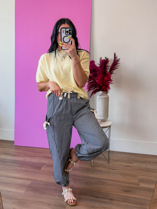 Josie Striped Pants-Navy/White