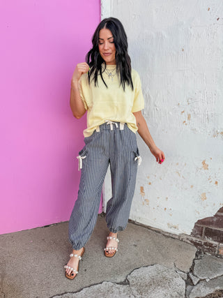 Josie Striped Pants-Navy/White