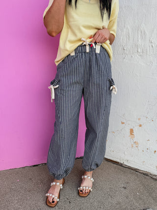 Josie Striped Pants-Navy/White