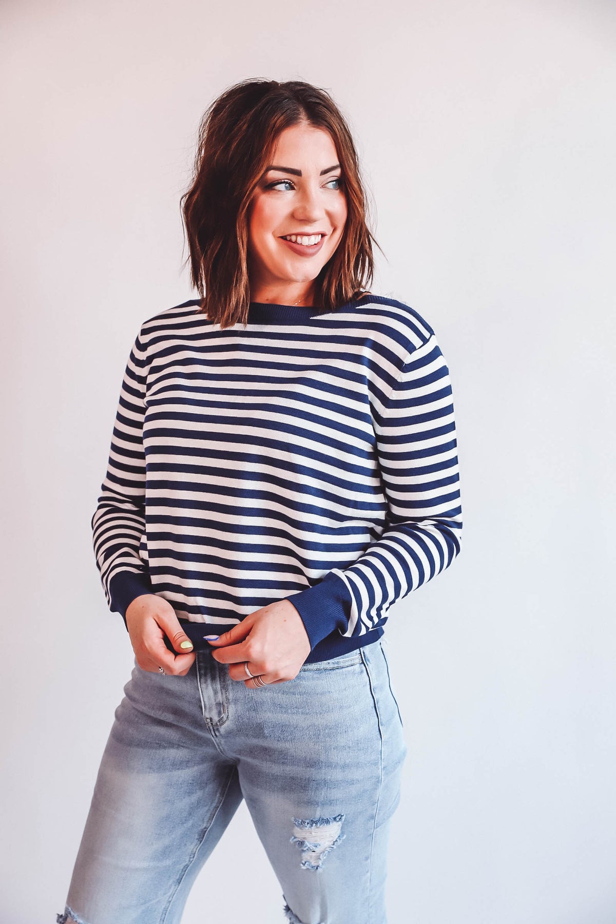 Lindy Striped Sweater-Navy/Ivory