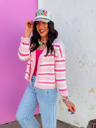 Addison Striped Cardigan-Blush/Pink