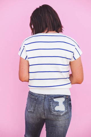 Shae Striped Knit Top-Ivory/Navy