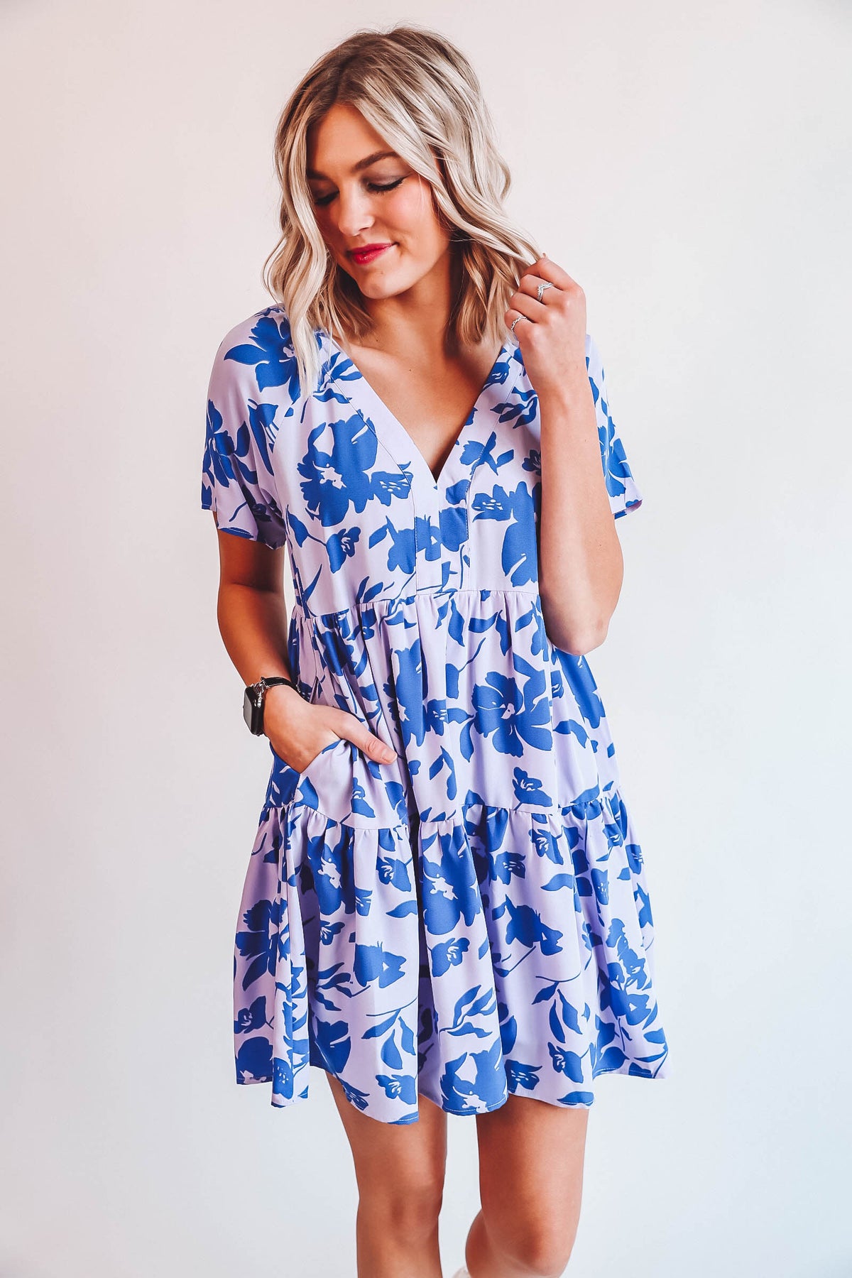 Danielle Floral Mini Dress-Lavender/Blue