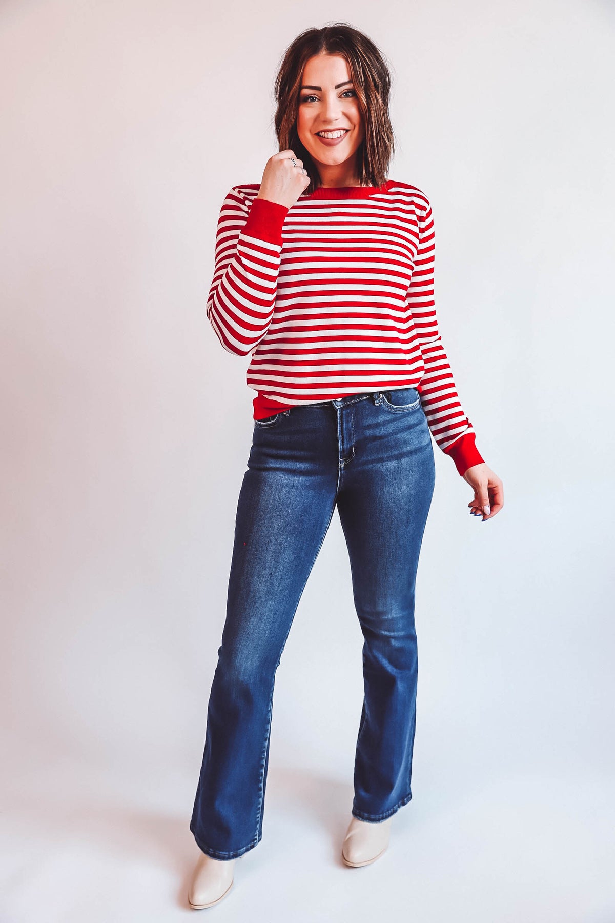 Lindy Striped Sweater-Red/Ivory