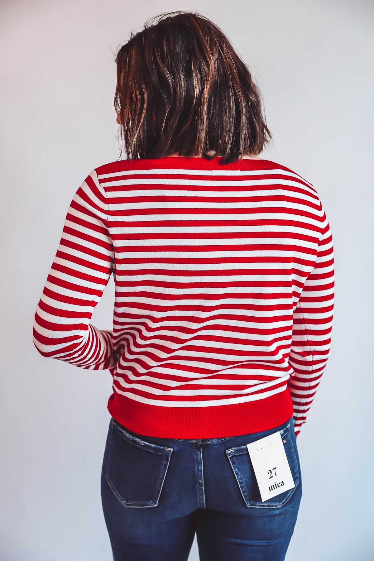 Lindy Striped Sweater-Red/Ivory