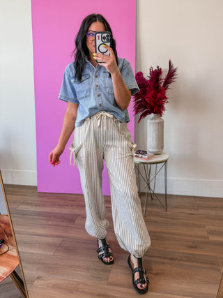 Josie Striped Pants-White/Black