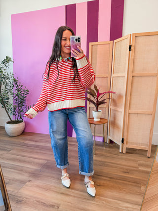 Britt Striped Sweater-Red