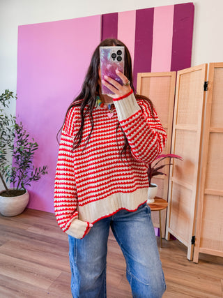 Britt Striped Sweater-Red
