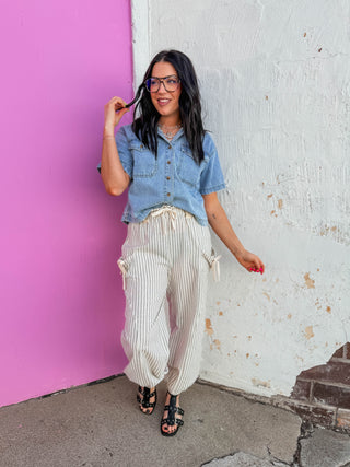 Josie Striped Pants-White/Black