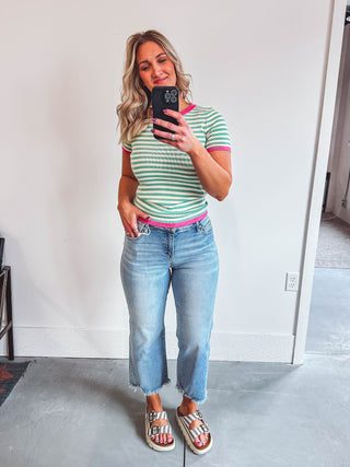 Ava Striped Top-Mint