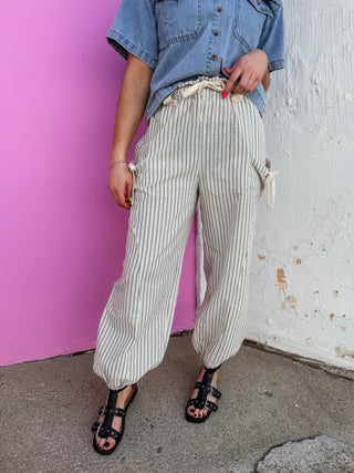 Josie Striped Pants-White/Black