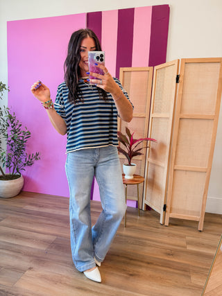 Hayden Striped Tee-Navy/Blue