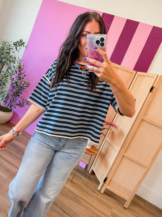Hayden Striped Tee-Navy/Blue