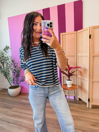 Hayden Striped Tee-Navy/Blue