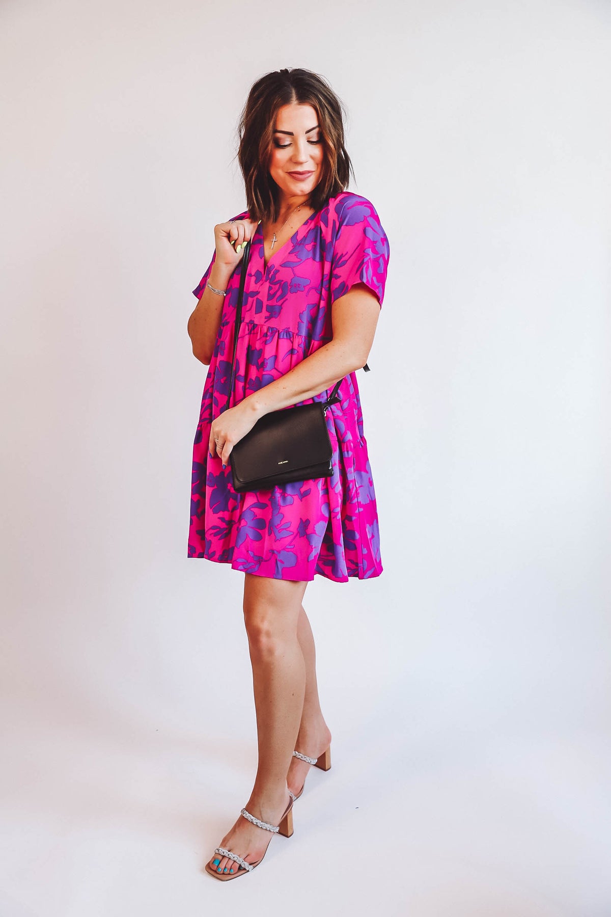 Danielle Floral Mini Dress-Fuchsia/Purple