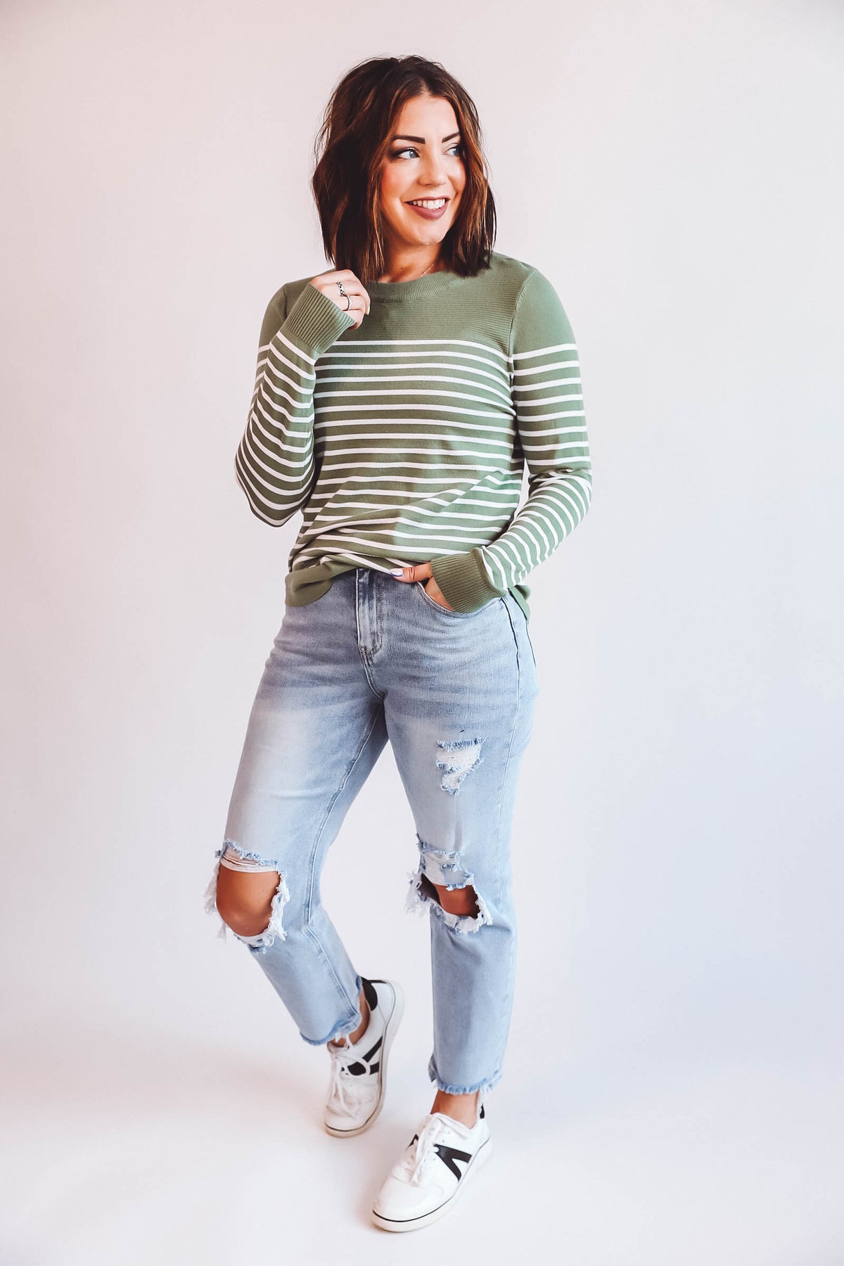 Melissa Striped Sweater-Light Olive