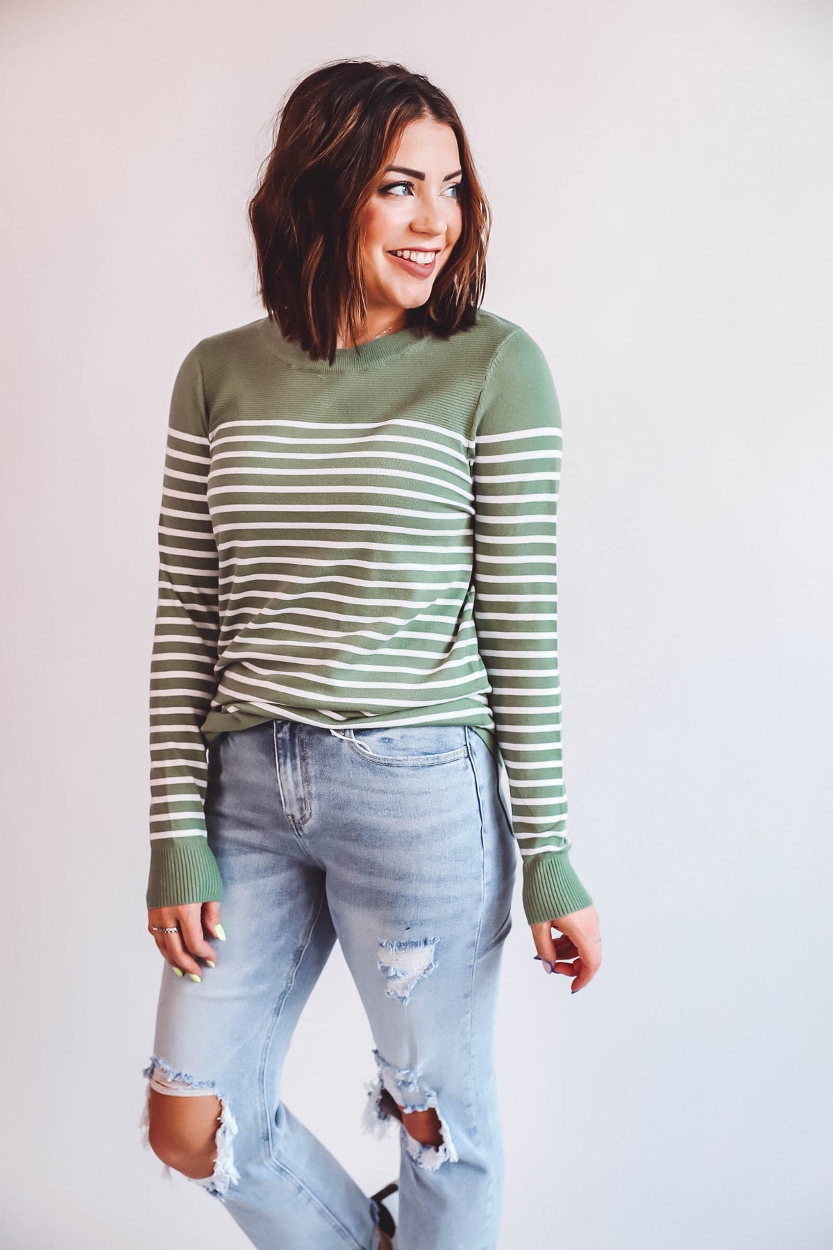 Melissa Striped Sweater-Light Olive