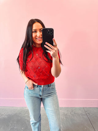 Kylie Knit Top-Coral Red