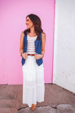 Baylee Striped Tank-Ivory/Coral