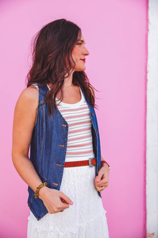 Baylee Striped Tank-Ivory/Coral