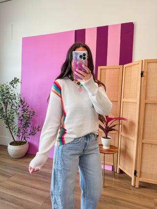 Rainbow Row Sweater-Ivory