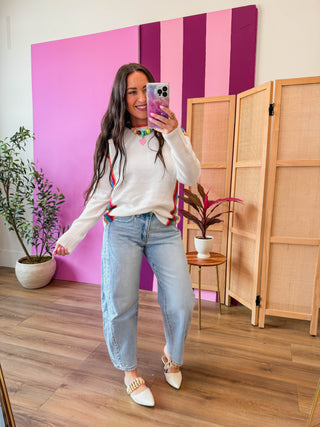Rainbow Row Sweater-Ivory