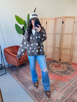 Indy Polka Dot Cardigan-Dark Mocha