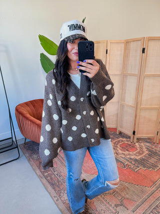 Indy Polka Dot Cardigan-Dark Mocha