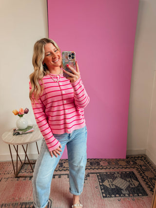 Pop Of Pink Striped Cardigan