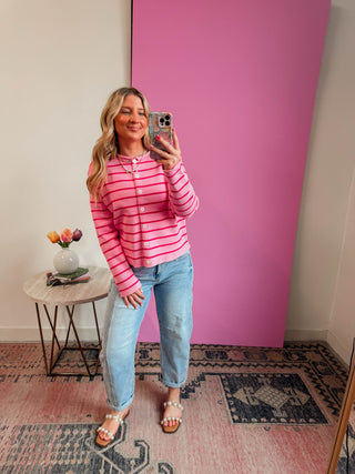 Pop Of Pink Striped Cardigan