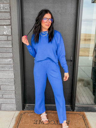 Alana Ribbed Pants-Deep Indigo