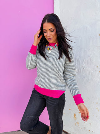 Karlie Striped Sweater-Grey/Pink